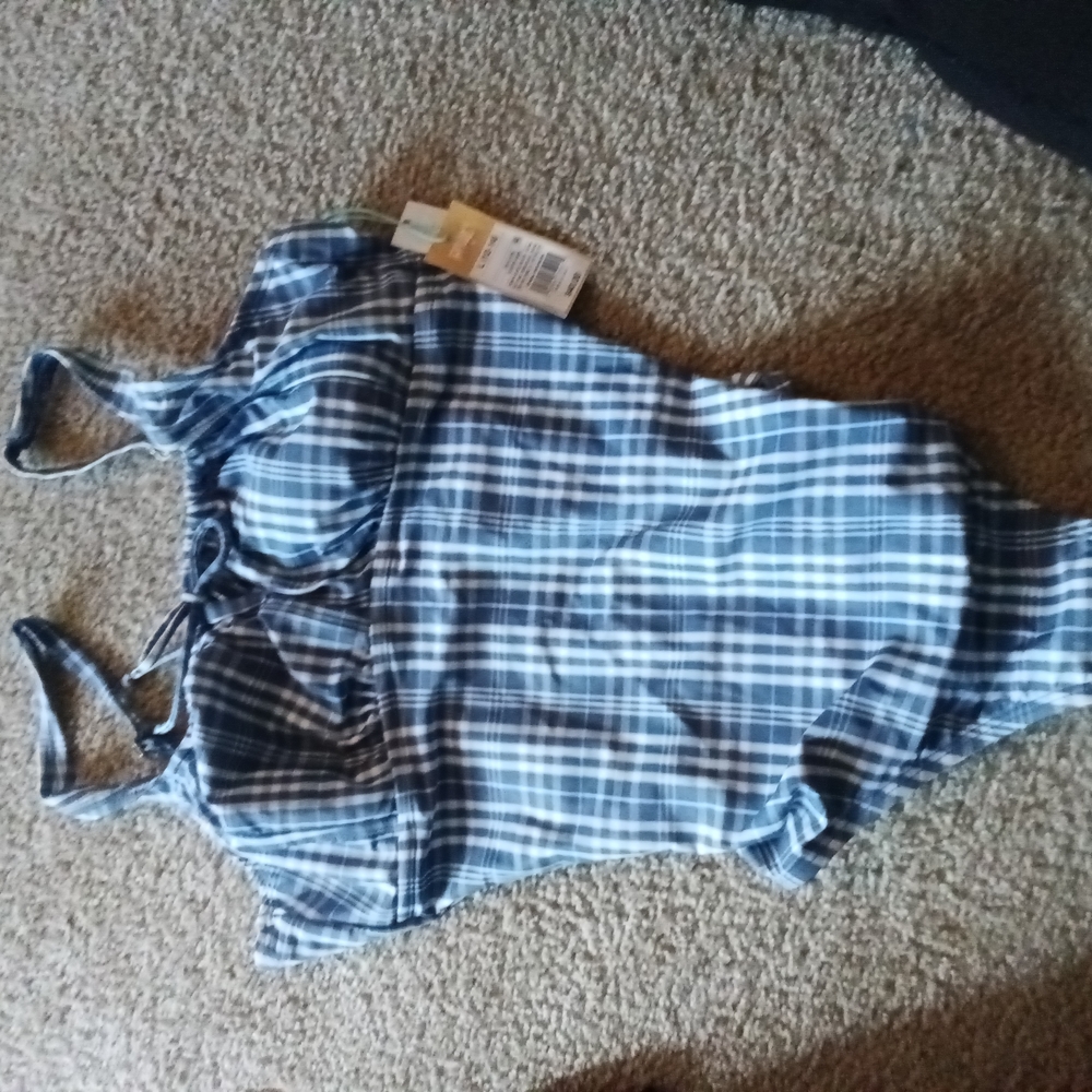 Kona Sol Blue Plaid One Piece Swimsuit